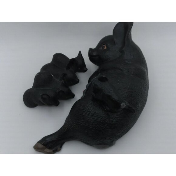 Figurines Black Pig mother 11" with smaller piglets Farmhouse cottage core READ - Picture 3 of 10